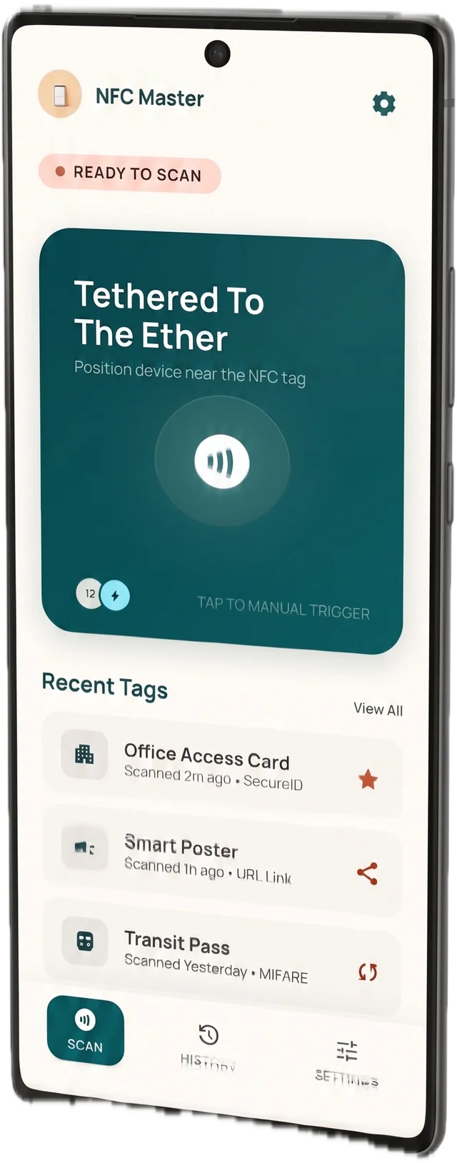 App NFC Master mostrando la lectura de una pulsera NFC en tiempo real